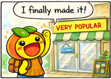 Arrived at shop RinRin arrives at a popular shop but sees a closed sign on the door