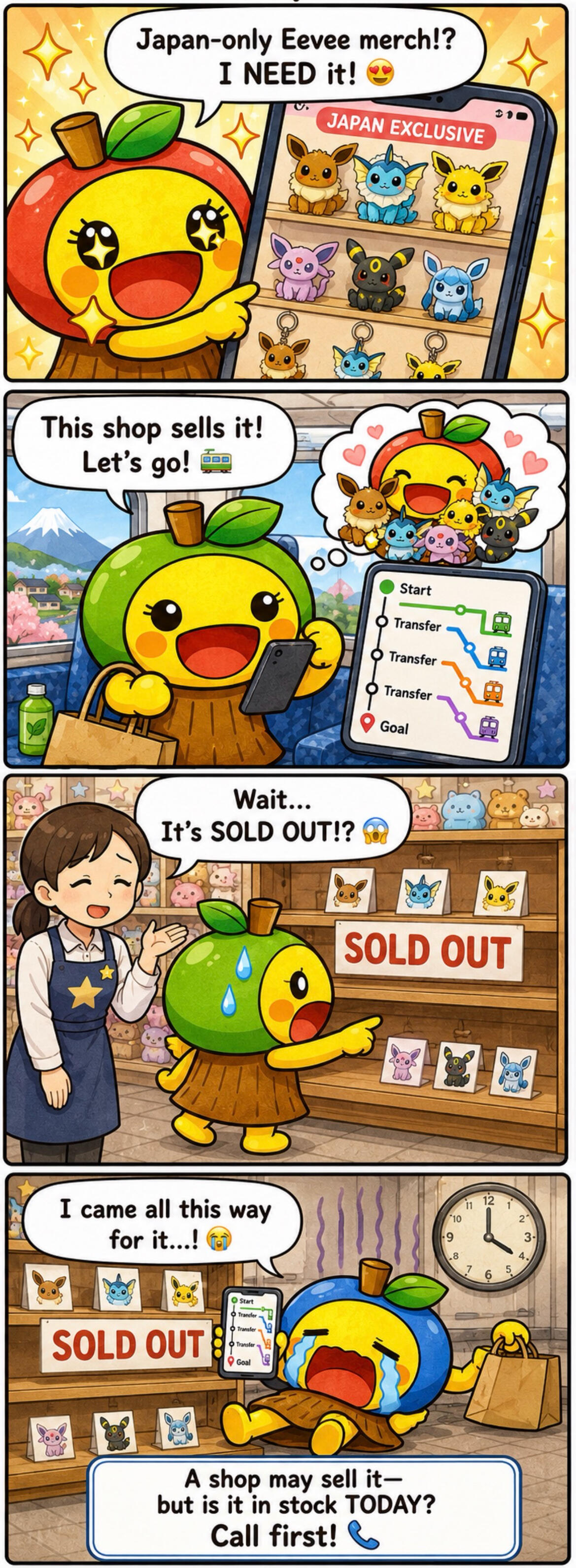 RinRin reacts with shock and frustration after finding the shop closed